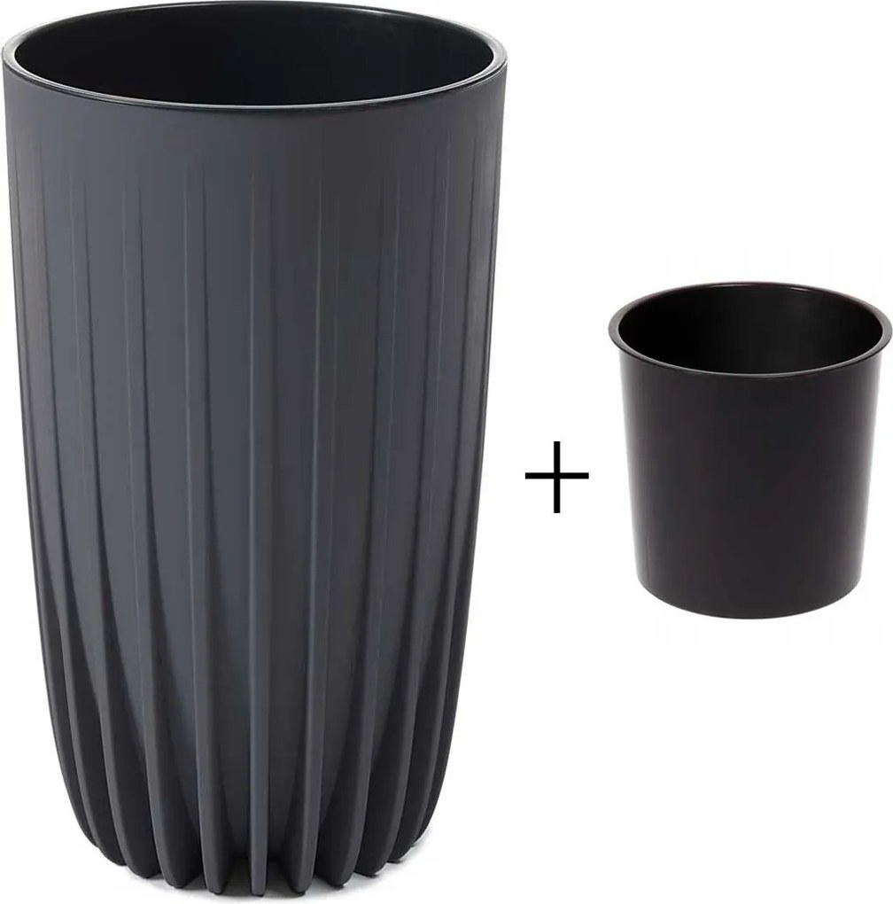 PLASTOVÝ KVETINÁČ STRIPPED ECO 51X30 CM ANTRACITOVÁ