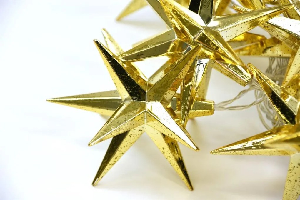 Svetelná LED reťaz, 10 LED, hviezdy, 12 cm, teplá biela