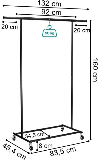Vešiakový stojan na kolieskach TAHIR čierny