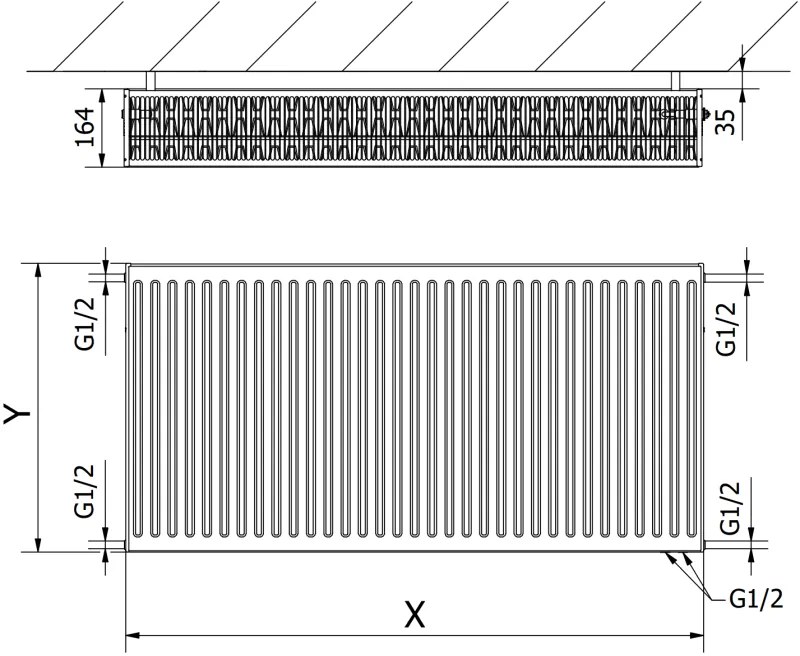 Mexen, Panelový radiátor Mexen CV33 300 x 700 mm, spodné pripojenie, 934 W, biely - W633-030-070-00