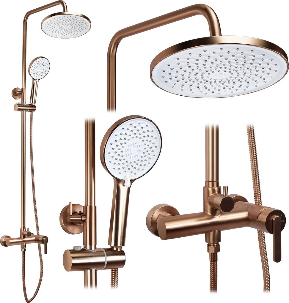 Rea Ontario, sprchový set nástenný s dažďovou sprchou, medená matná, REA-P9496
