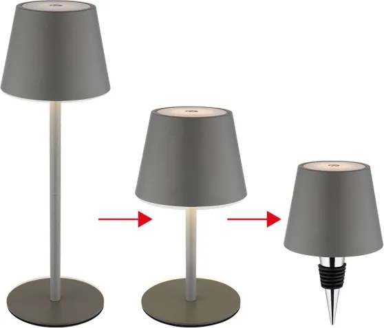Globo 58488G-LED stmievateľná dotyková nabíjateľná vonkajšia stolná lampa VANNIE 3W/5V IP54 1800mAh sivá