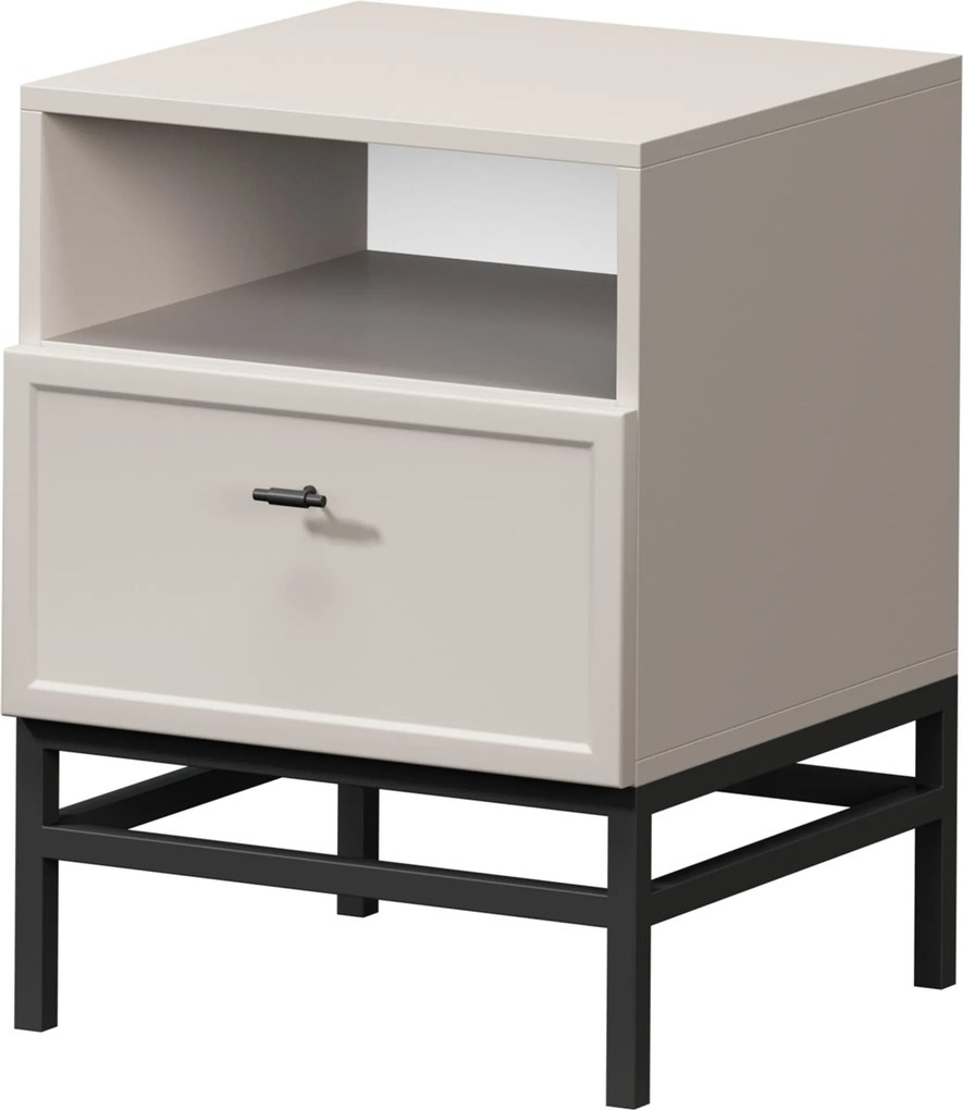Nočný stolík Lorini so zásuvkou 45 cm - kašmír / čierna T-bar úchytka / kovová podnož