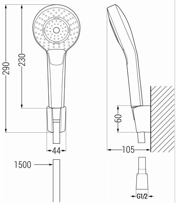 Mexen Fabia DF05 sprchová batéria so sprchovacím setom, čierna, 74654DF05-70