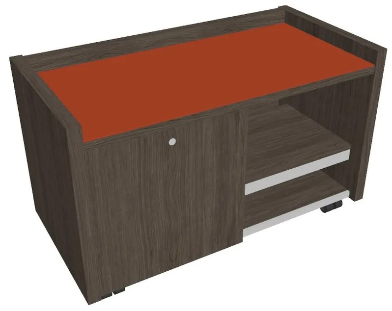 Mobilný kontajner Verno 100 x 50 cm so sklom, ľavý, dub antracit / oranžová
