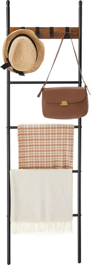 Dekoratív rebríkový regál, držiak na uteráky, 5-poschodový, 44 x 160 cm, hnedý a čierny