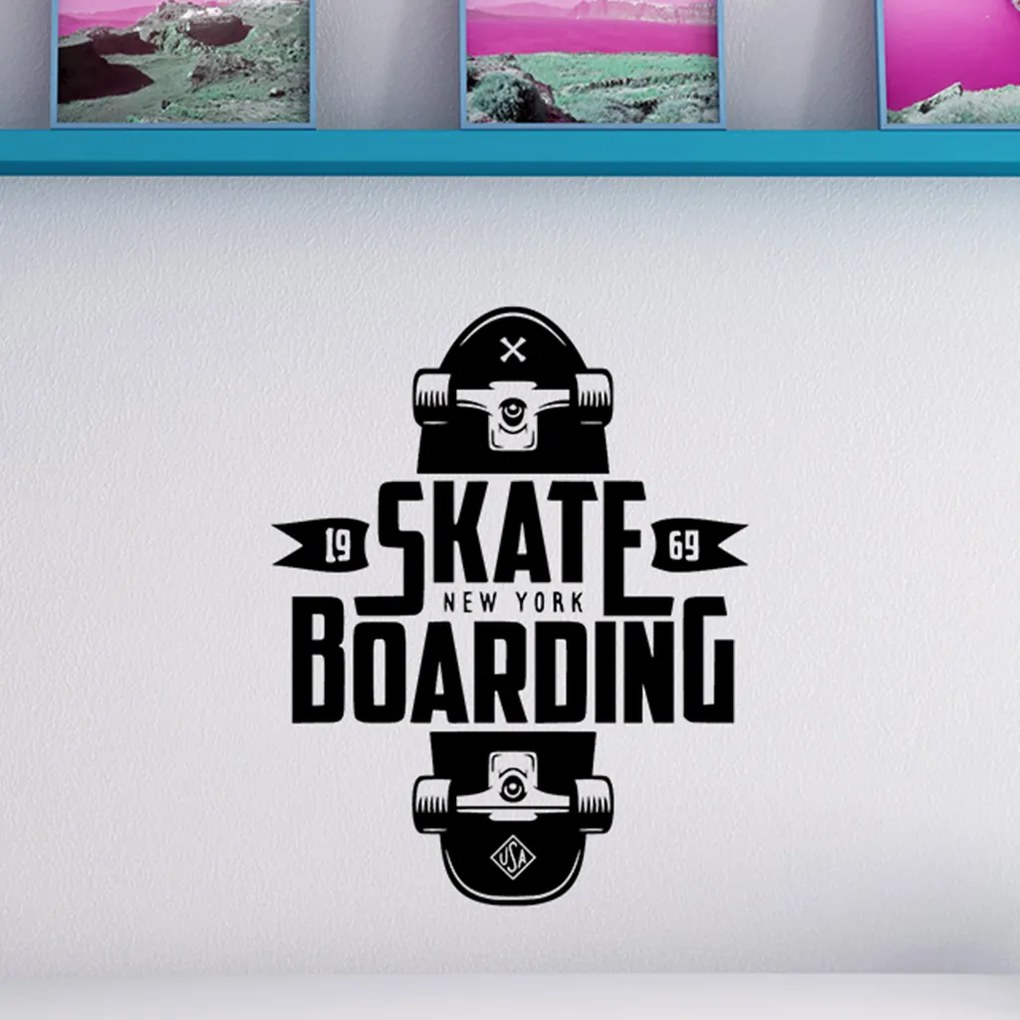 Veselá Stena Samolepka na stenu na stenu Skateboarding Farba: černá