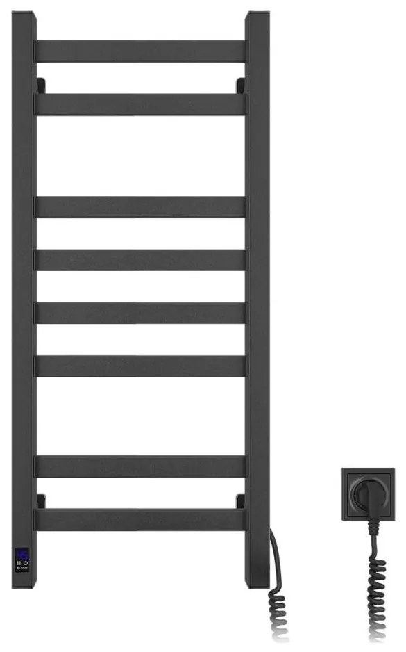 Kúpeľňový rebríkový radiátor s termostatom AVANGARD 251W/230V 80,6cm IP44 čierny pravý