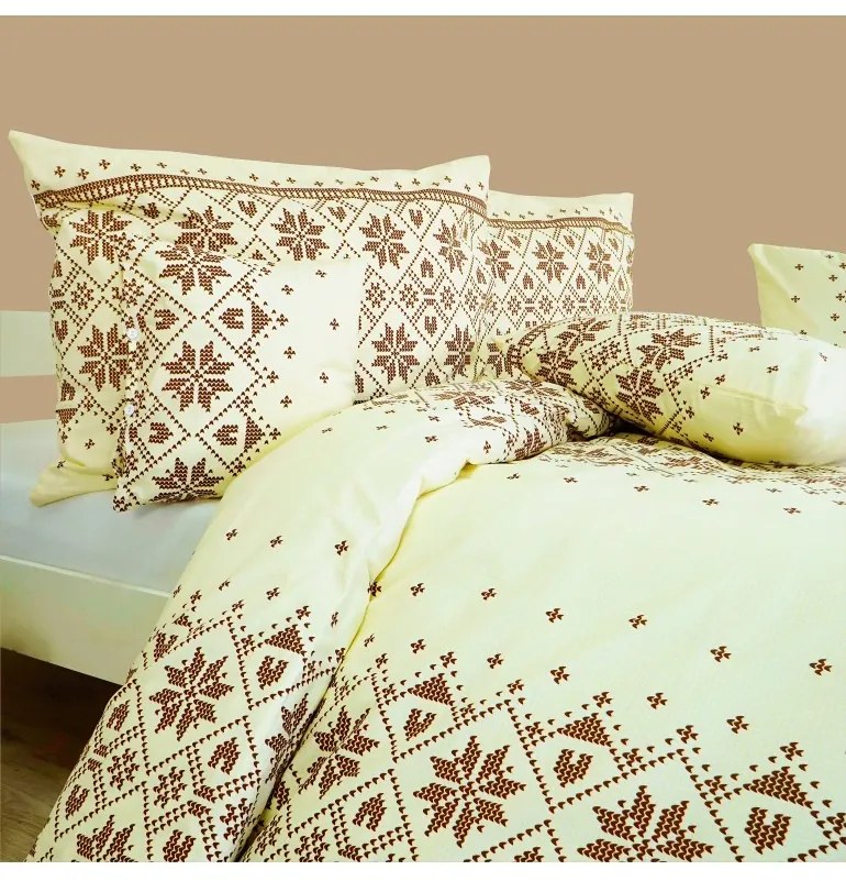 Obliečky bavlnené Etno krémovo-hnedé EMI, Štandardný set jednolôžko obsahuje 1x 140x200 + 1x 70x90
