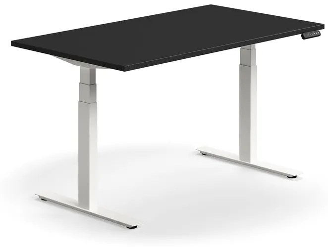 Výškovo nastaviteľný stôl QBUS, rovný, 1400x800 mm, biely rám, čierna