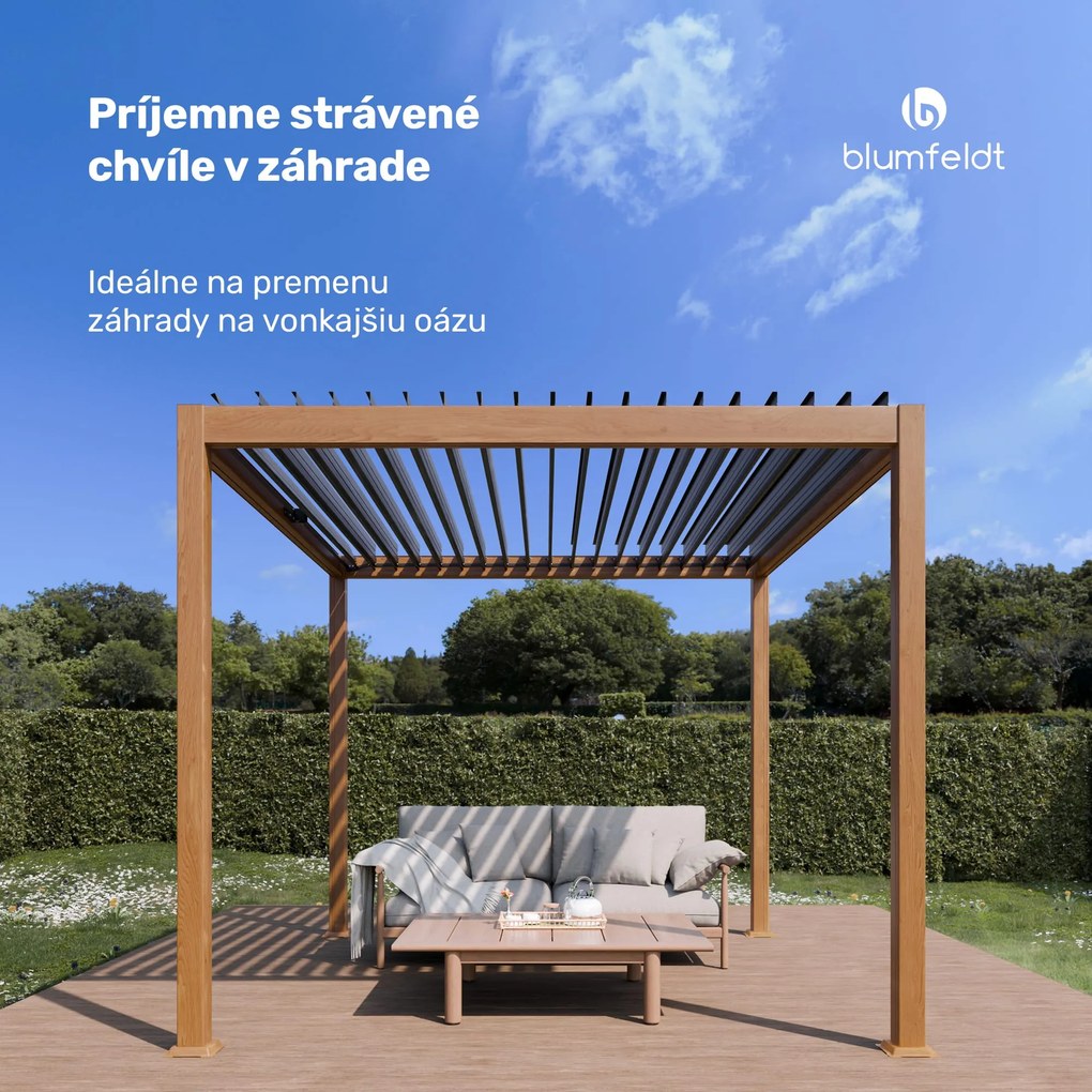 Blumfeldt LuminaHaven Pergola 3x3 Pozinkovaná oceľ Farba dreva