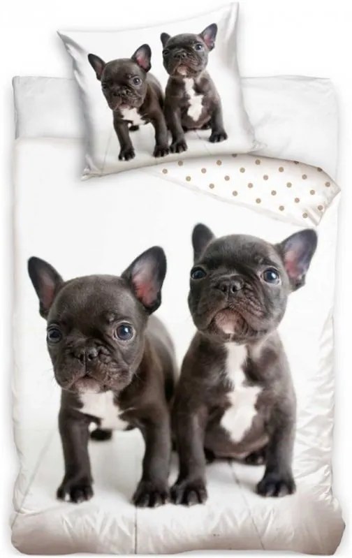Bavlnené posteľné obliečky Dvaja buldočkovia - 100% bavlna Renforcé - 70 x 90 cm + 140 x 200 cm