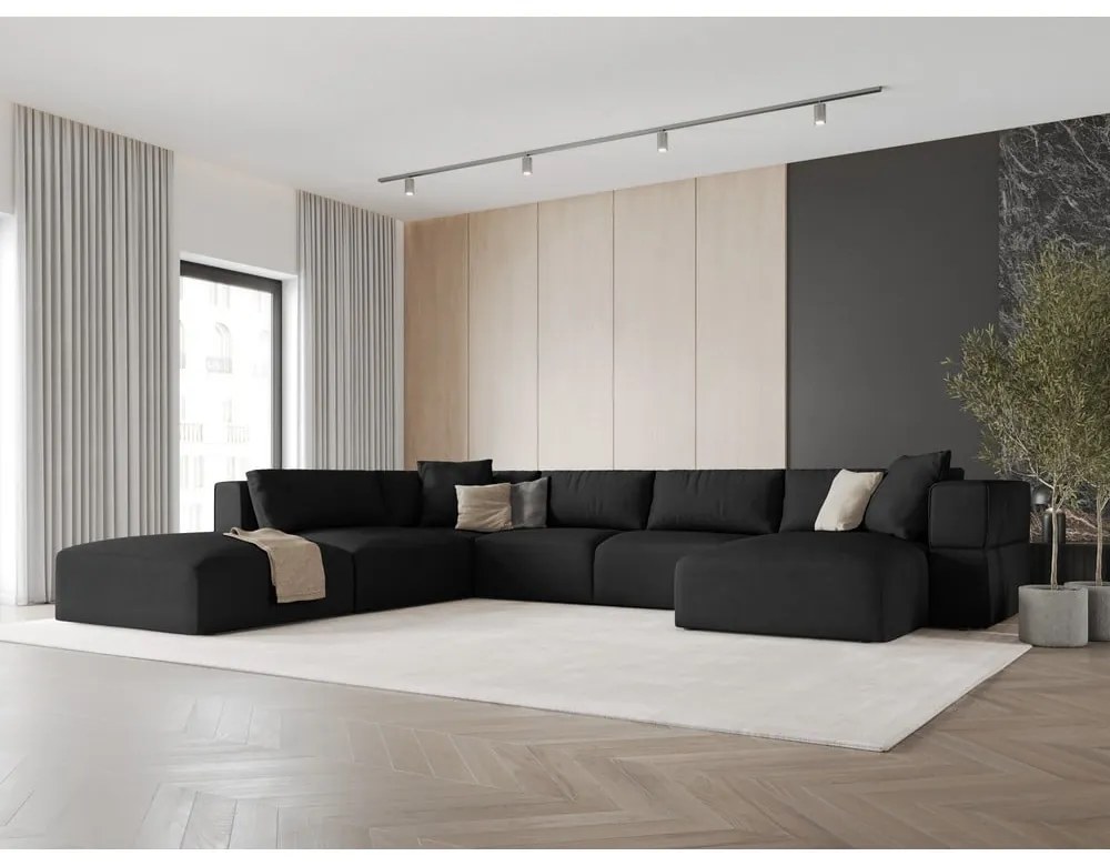 Čierna rohová pohovka do "U", ľavý roh Esther - Milo Casa