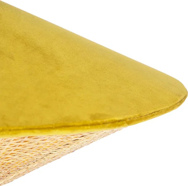 Rustikálne závesné svietidlo žltý zamat s ratanom 60 cm - Frills Can