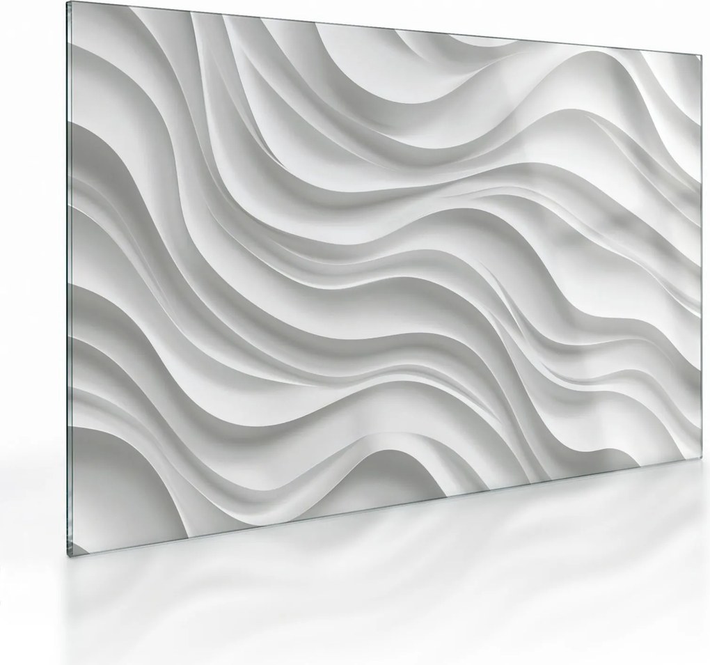 Sklenený obraz - 3D biele vlny (70x50 cm)