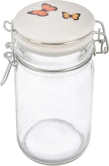 Sklenená dóza s keramickým viečkom a klipovým uzáverom JAR motýľ 0,25 l