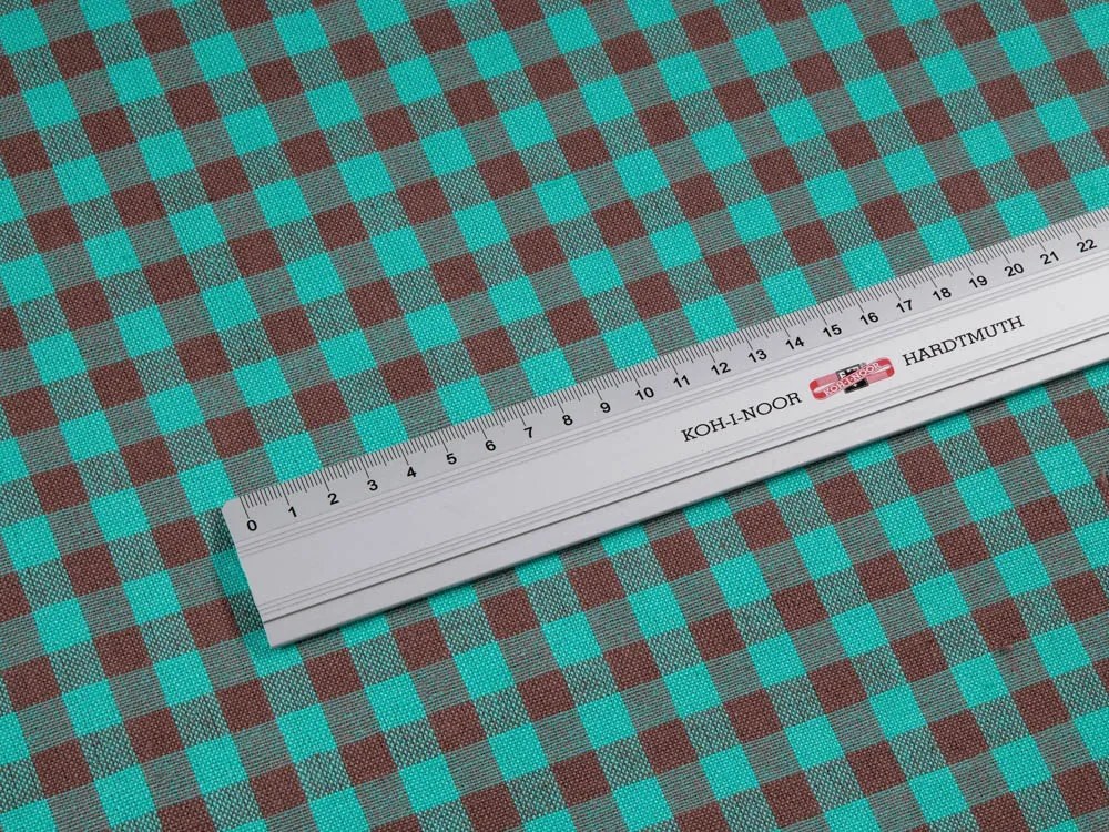 Biante Bavlnený okrúhly obrus Olivia OL-007 Tyrkysovo-hnedá kocka malá Ø 100 cm
