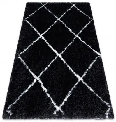 Koberec FLUFFY 2373 shaggy kratka, trellis - antracit / biely