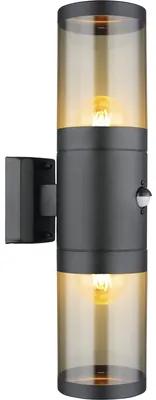 Vonkajšie nástenné svietidlo Globo 32014-2BSS XELOO IP44 2xE27 60W čierne/dymové sklo so senzorom pohybu