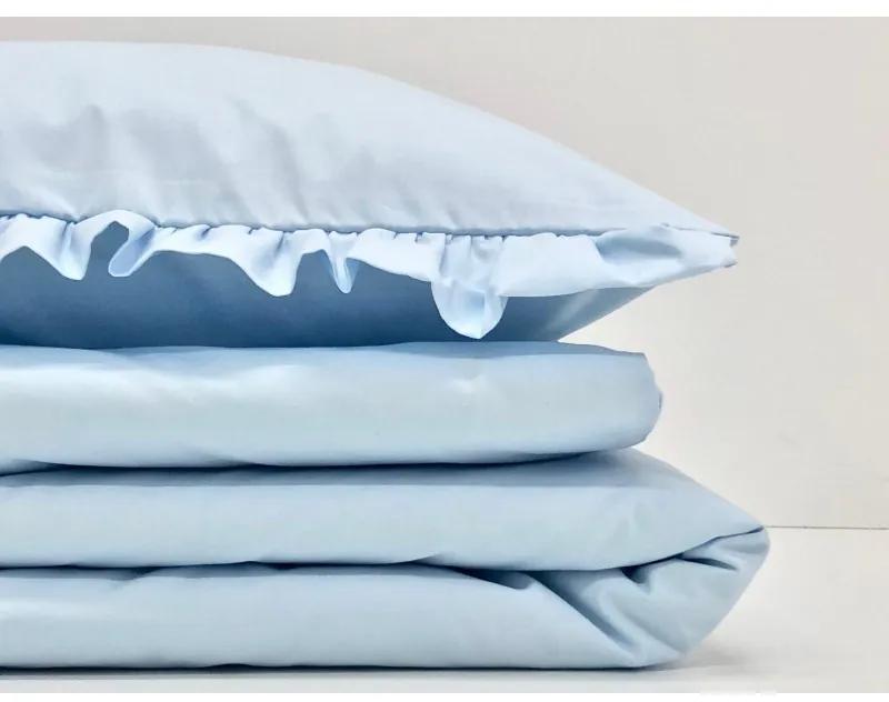 Bavlnená posteľná bielizeň s volánikom, modrá
