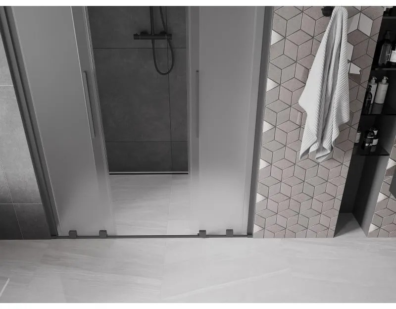 Mexen Velar L Duo, posuvné sprchové dvere do otvoru 160 cm, 8mm sklo námraza, brúsený grafit, 871-160-003-32-95