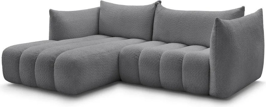 Sivá rohová pohovka z textílie buklé (ľavý roh/s leňoškou) Azra – Bobochic Paris