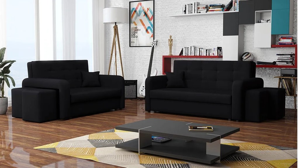 Rozkladacia sedacia súprava s úložným priestorom Clivia Home II + III, Taburetka: ľavá strana (pohovka III) + pravá strana (pohovka II), Dostupné poťahy: Malmo 81