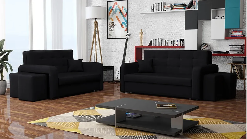 Rozkladacia sedacia súprava s úložným priestorom Clivia Home II + III, Taburetka: ľavá strana (pohovka III) + pravá strana (pohovka II), Dostupné poťahy: Manila 16