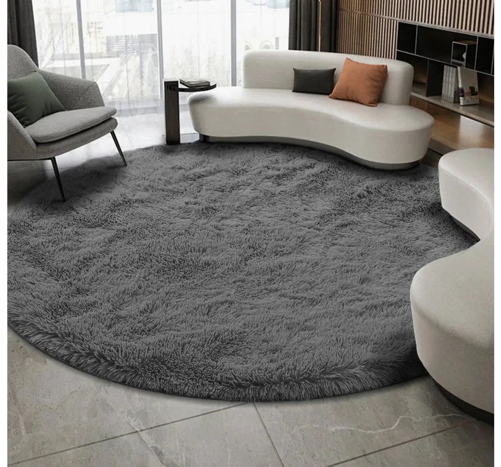 TZ Tmavosivý okrúhly shaggy koberec Lana Rozmer: 140 cm