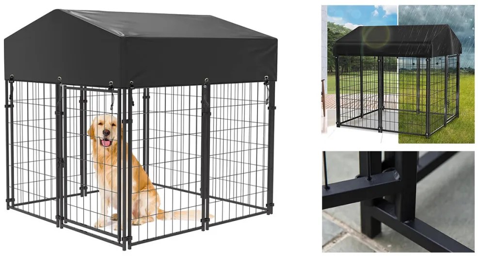 Vonkajšia kovová búda pre psov so zastrešením proti UV žiareniu