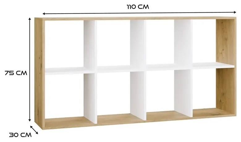 Regál Malax 2x4 147 cm dub Artisan/bílý