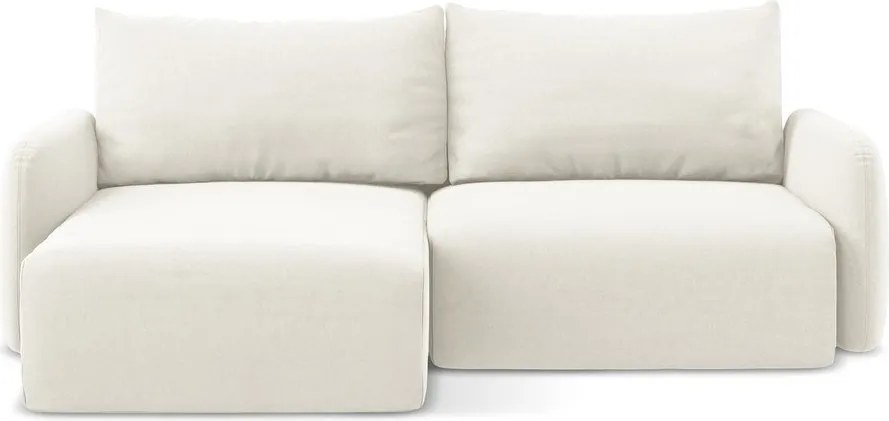 Krémovobiela zamatová rozkladacia/s úložným priestorom rohová pohovka (ľavý roh/s leňoškou) Kalena – Makamii