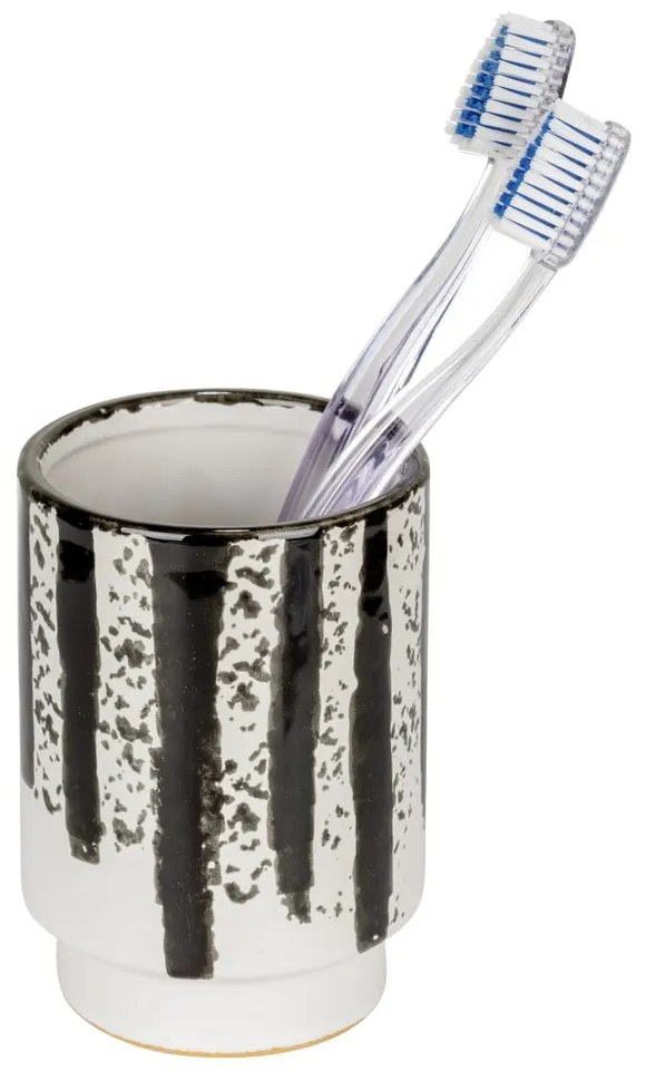 Čierno-biely keramický téglik na zubné kefky Subiza – Wenko