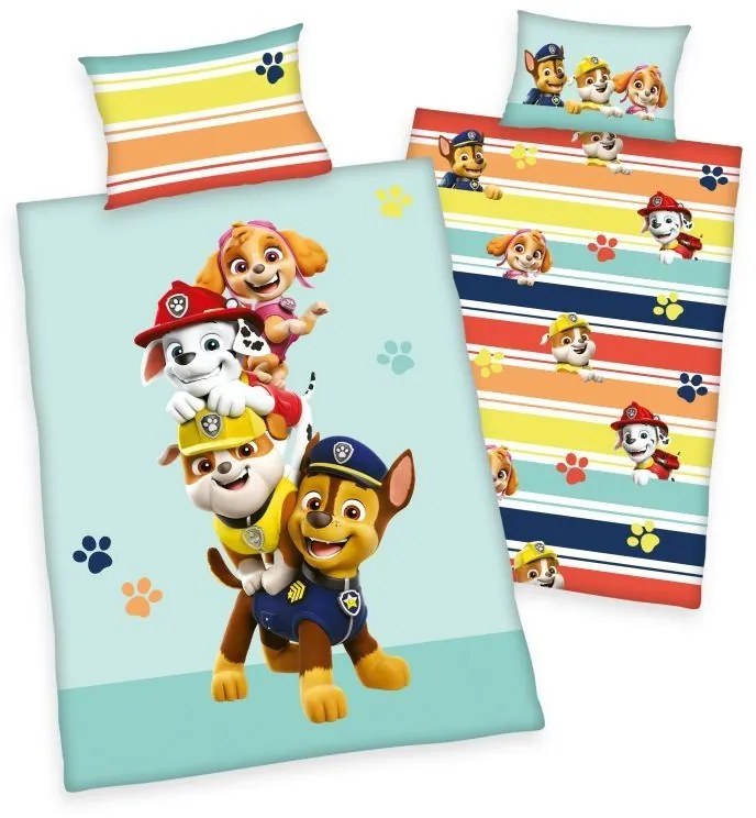 HERDING Obliečky do postieľky Paw Patrol stripe Bio Bavlna  Bio Bavlna, 100/135, 40/60 cm