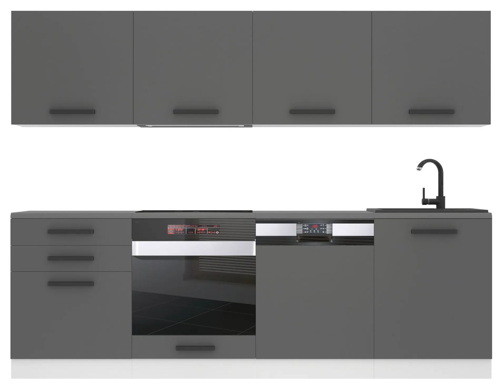 Kuchynská linka Belini Premium Full Version 240 cm šedý mat s pracovnou doskou ALICE