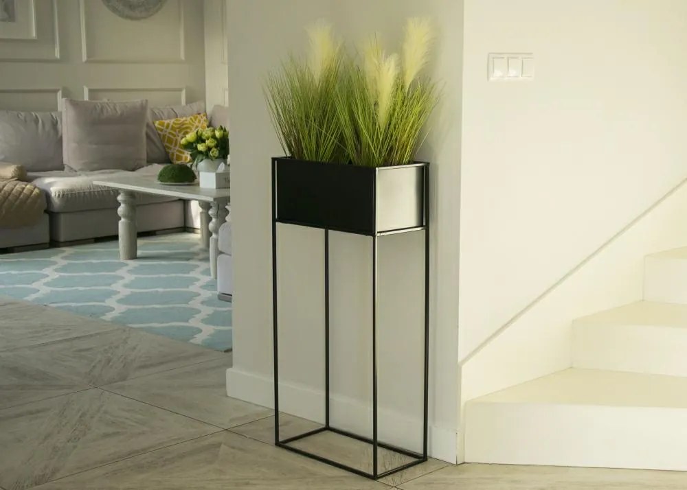 KOVOVÝ KVETINÁČ SO STOJANOM RECT 90X24X44 CM ČIERNA