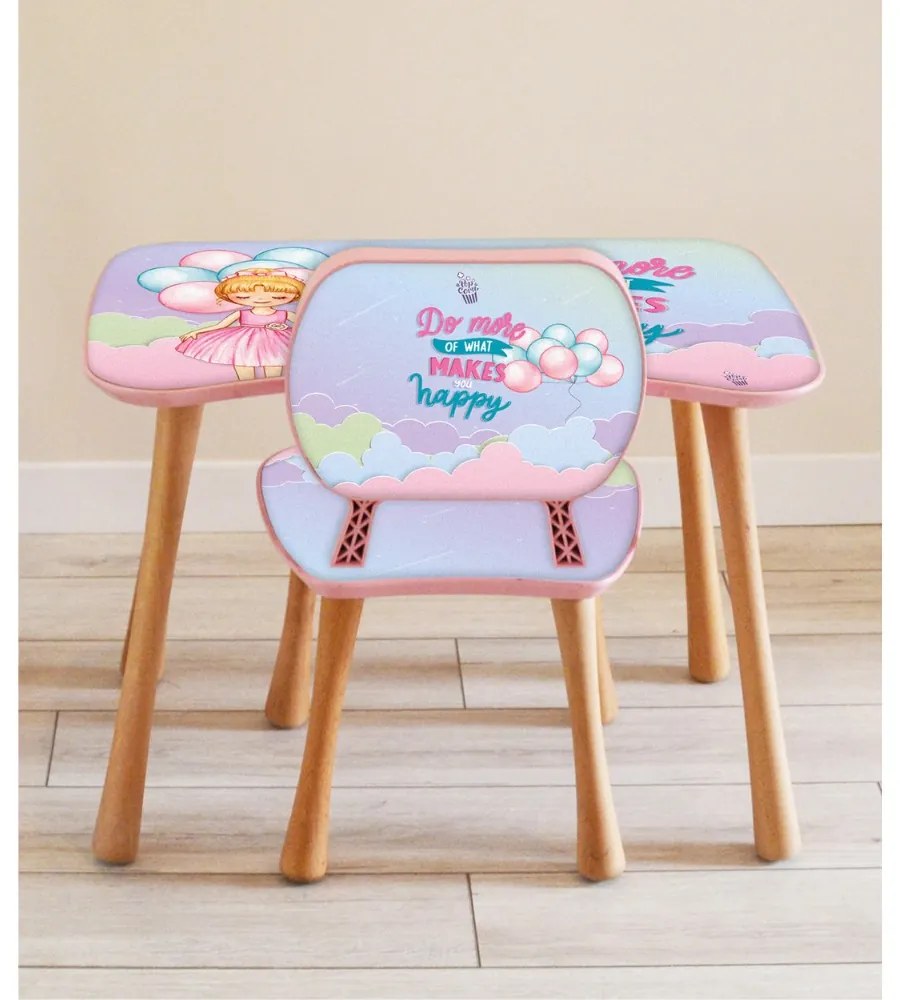 HOME ELEMENTS & POPCORN Detský stôl so stoličkou, Dievča s balónmi