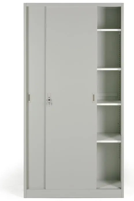 Kovová skriňa s posuvnými dverami, 4 police, 1000 x 1990 x 450 mm, svetlo sivá