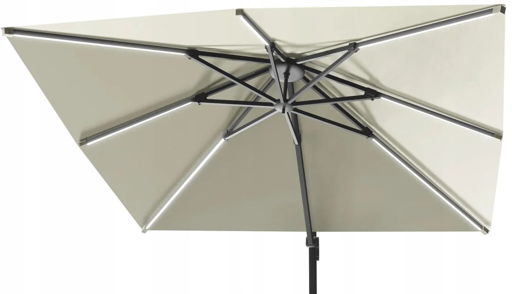 Záhradný slnečník s ochranným obalom a LED osvetlením ROMA 300 x 400 cm béžový