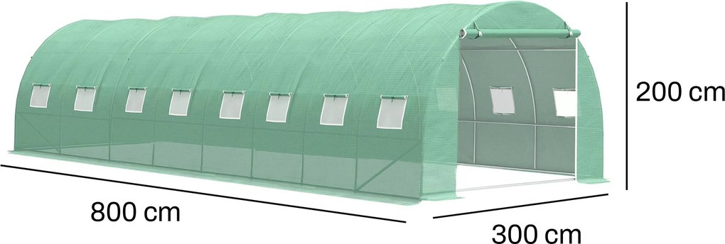 Záhradný fóliovník BestBerg BBGT‑24G / 24 m² / 8 × 3 × 2 m / zelená