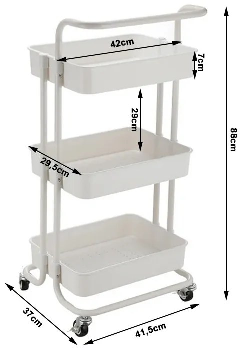 VERK GROUP Vozík s 3 košíkmi, na kolieskach, multifunkčný - biely FERRO