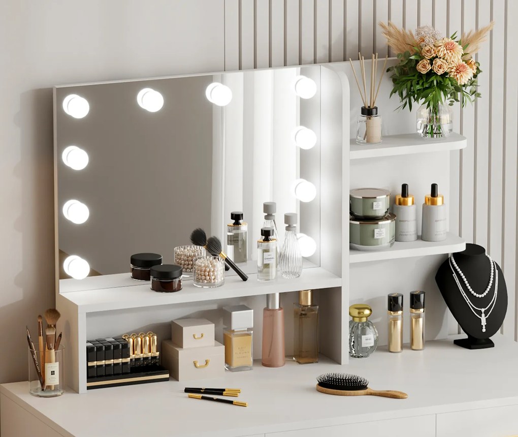 Toaletný stolík ELARA s LED osvetlením biely