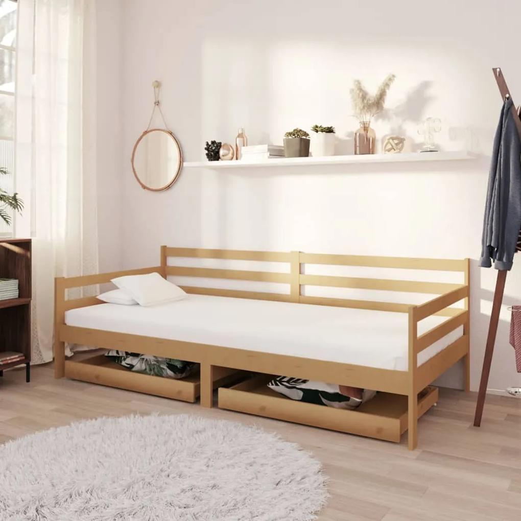 Denná posteľ so zásuvkami 90x200 cm hnedá borovicové drevo
