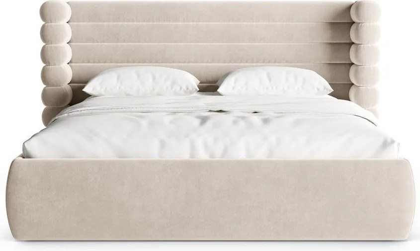 Béžová čalúnená dvojlôžková posteľ s úložným priestorom s roštom 180x200 cm Mount – Micadoni