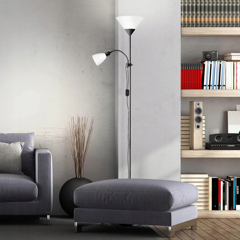 Smart LED AGNES stojaca čierna lampa na čítanie nastaviteľná 2xE27