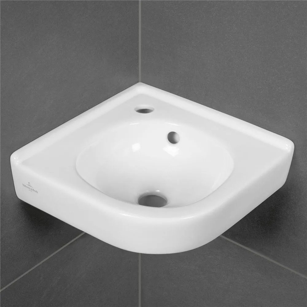 VILLEROY &amp; BOCH O.novo Compact rohové závesné umývadielko s otvorom, s prepadom, 450 x 400 mm, biela alpská, 73103201