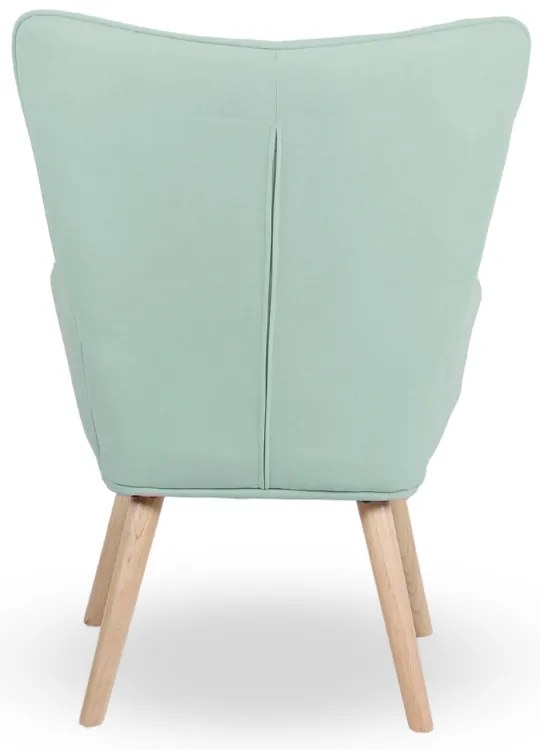 Kreslo ušiak CORDU + taburet — masív, látka, prírodná / mentolová