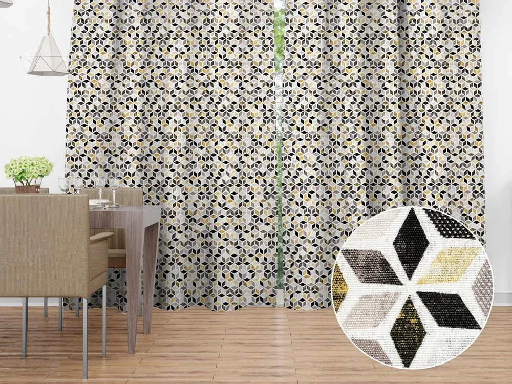 Biante Dekoračný záves Leona LN-065 Zlato-čierna mozaika 130x160 cm