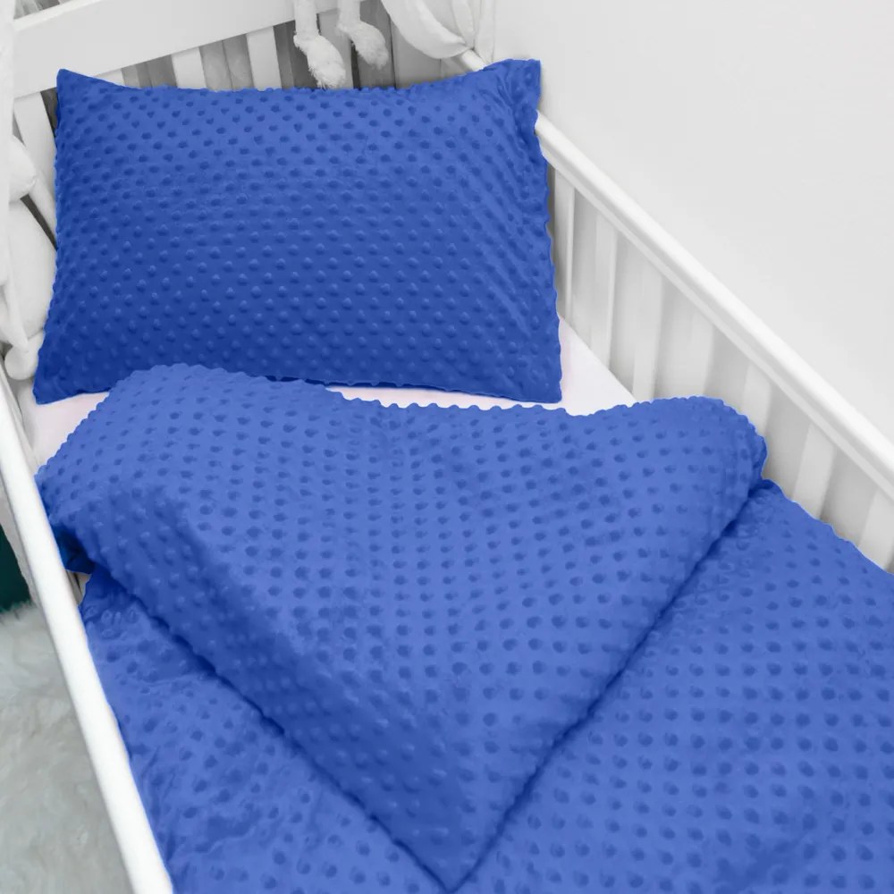 Biante Detské posteľné obliečky do postieľky Minky 3D bodky MKP-001 Modré Do postieľky 100x135 a 40x60 cm