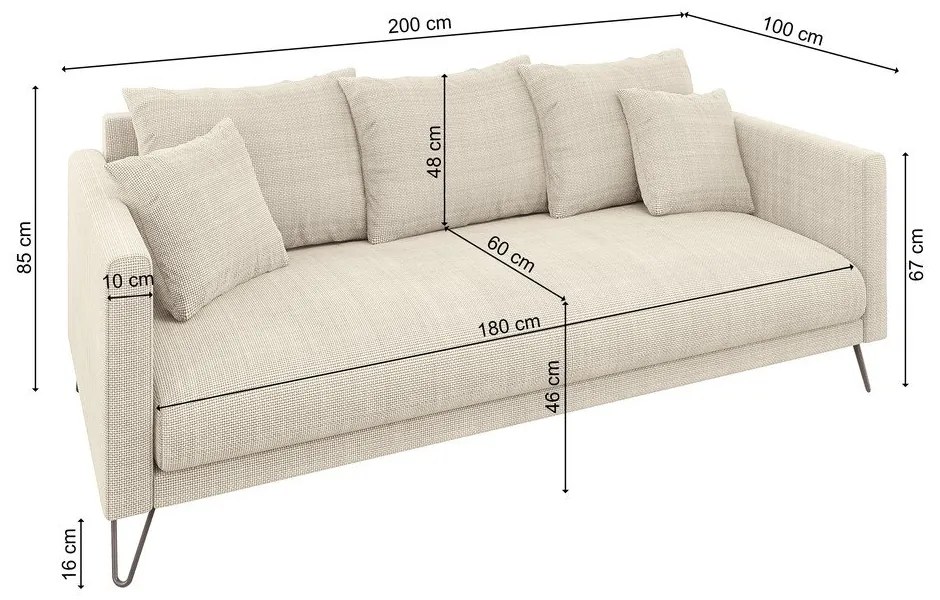 Krémová ženilková pohovka 200 cm Freya – Ropez